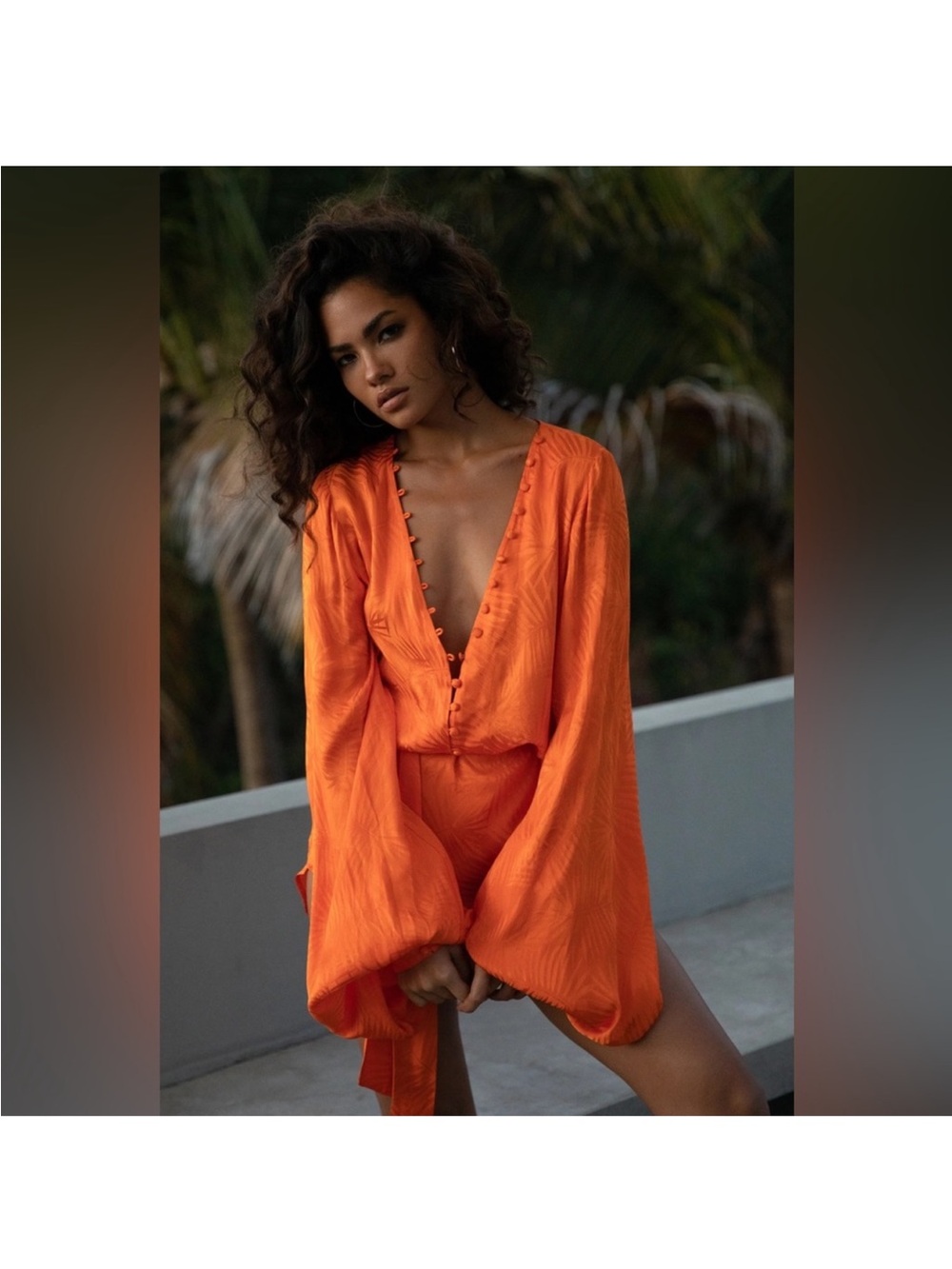 Rat & Boa Orange V-Neck Long Sleeve Mini Dress
